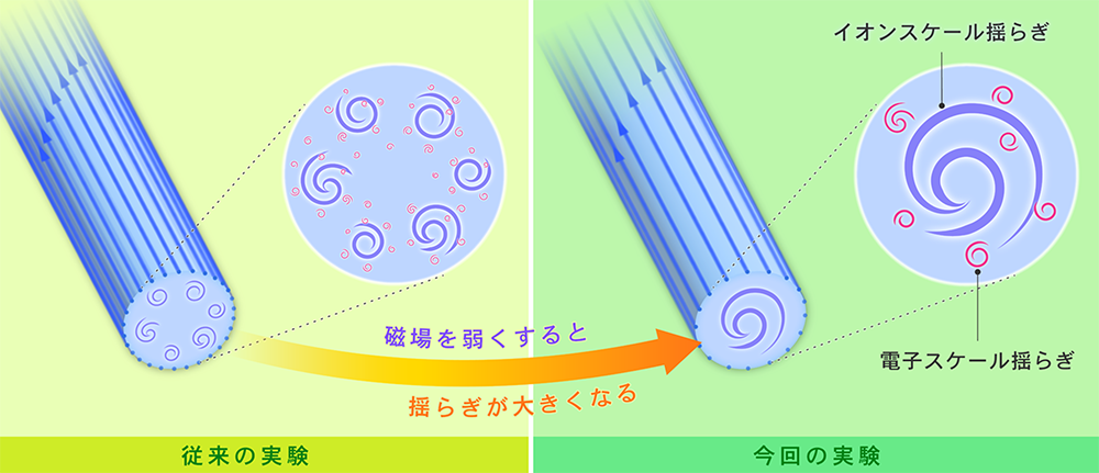 図 1：本研究の模式図。基礎プラズマ装置PANTAにおけるプラズマとその中に存在する揺らぎを示している