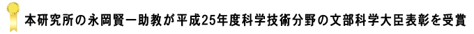 本研究所の永岡賢一助教が平成25年度科学技術分野の文部科学大臣表彰を受賞