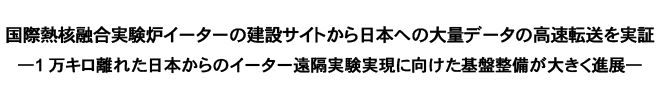 国際熱核融合実験炉イーターの建設サイトから日本への大量データの高速転送を実証