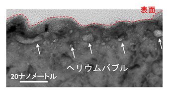 図3ナノスケール彫刻技術で作製したタングステンの超薄膜を透過型電子顕微鏡で観察した画像